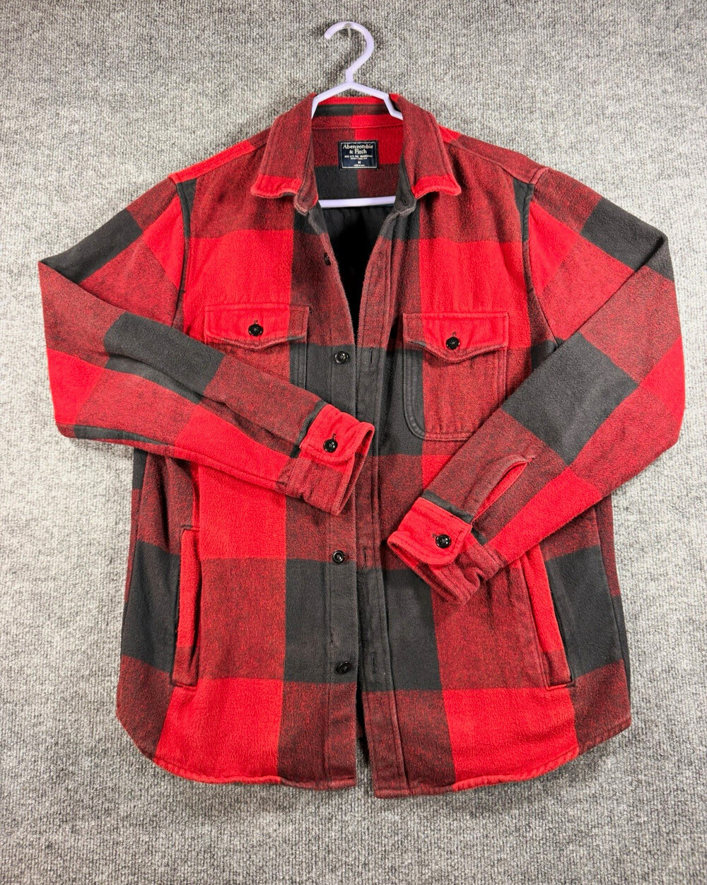 Abercrombie & Fitch Men’s M Red/Black Plaid Shacket Jacket Button Front Pockets